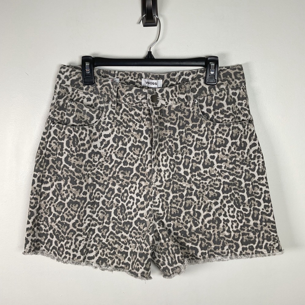 Vigoss Ace Cutoff Shorts‎ Size 32 Leopard Print Frayed Hem Denim